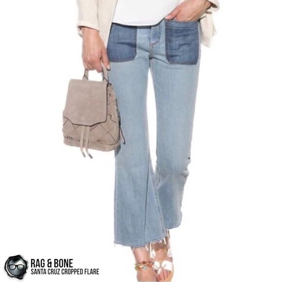 RAG & BONE SANTA CRUZ FLARE CROP JEANS IN PATCH VARICK WOMEN’S SIZE 28 RAW HEM - Picture 5 of 16